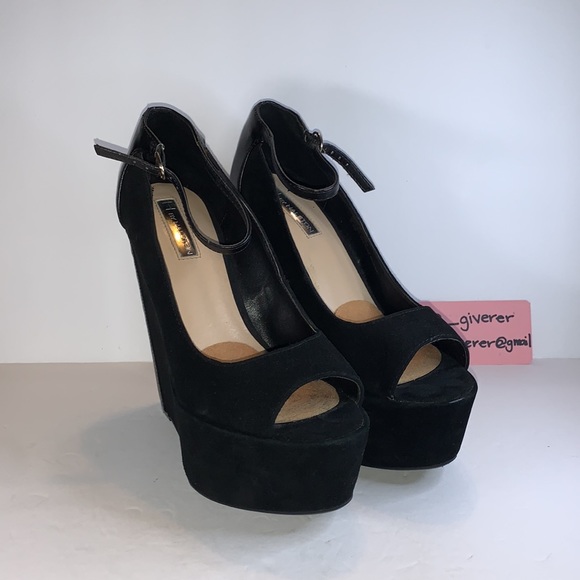 8.5 H By Halston 6 Inch Leather Heeled Ankle Strap Suede Wedges Vintage - Picture 3 of 16